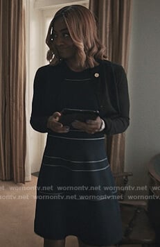 Daisy's navy striped flare dress on Madam Secretary