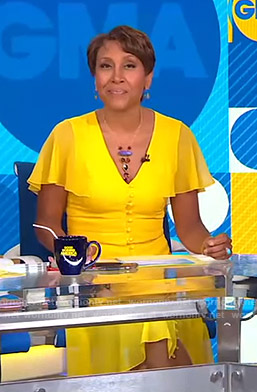 Robin's yellow flutter sleeve dress on Good Morning America