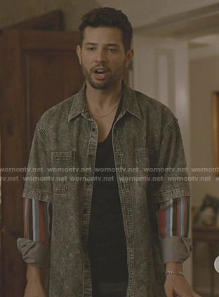 Sam's black layered denim shirt on Dynasty