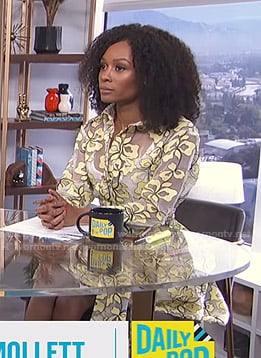 Zuri's yellow floral sheer shirtdress on E! News Daily Pop