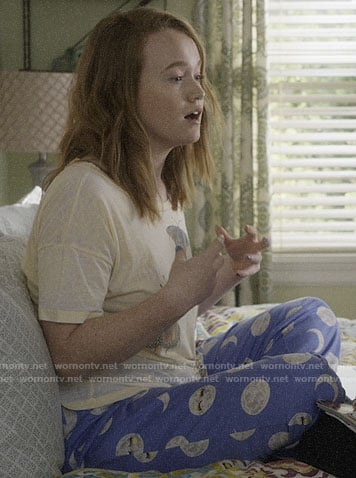 Abby's blue moon print pj pants on Santa Clarita Diet