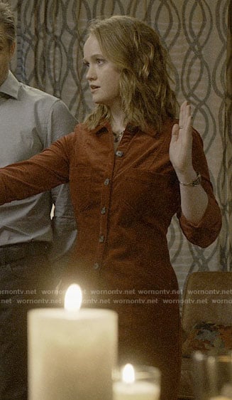 Abby's corduroy shirtdress on Santa Clarita Diet