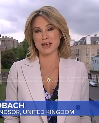 Amy's floral v-neck top and coat on Good Morning America