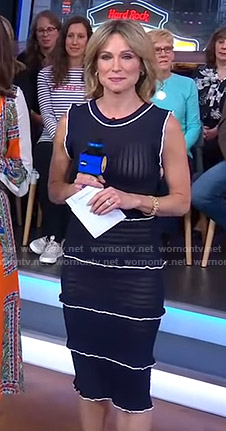 Amy's navy ruffled dress with white piping on Good Morning America
