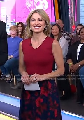 Amy's red top and floral skirt on Good Morning America