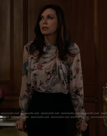 Anna's pink dragon print blouse on General Hospital