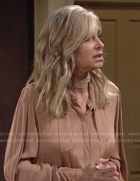 Ashley's nude tie neck blouse on The Young and the Restless