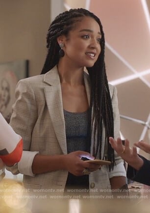 Kat's beige plaid blazer on The Bold Type