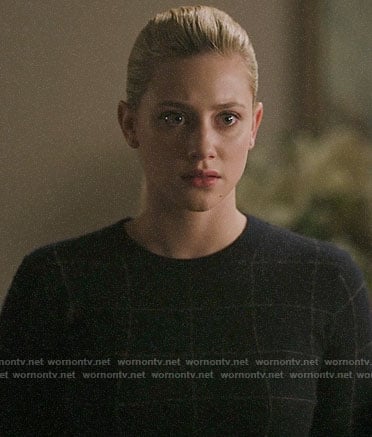 Betty's navy windowpane check sweater on Riverdale