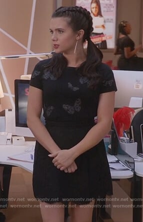 Jane's black butterfly top on The Bold Type
