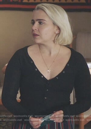 Annie's black button down top on Good Girls