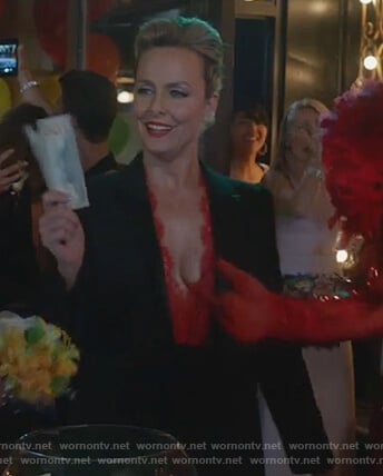 Jacqueline's black lace lapel blazer on The Bold Type