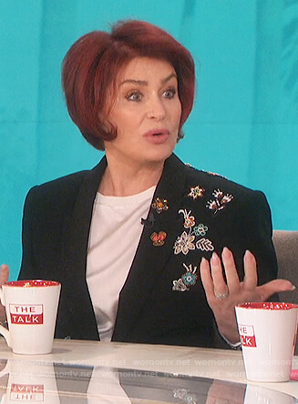 Sharon's black embellished blazer on The Talk