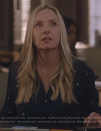 Jill's black star print blouse on For the People