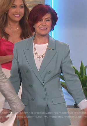 Sharon's teal double breasted blazer on The Talk