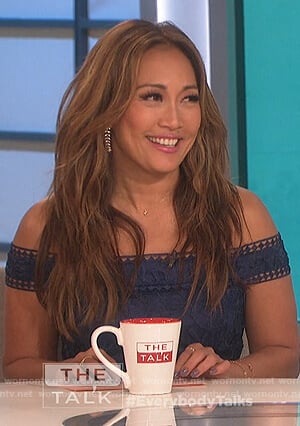 Carrie's blue lace off shoulder dress on The Talk