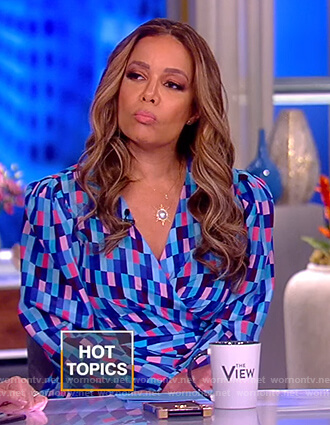 Sunny's printed wrap top and skirt on The View