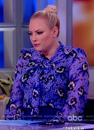 Meghan's printed tie neck blouse on The View