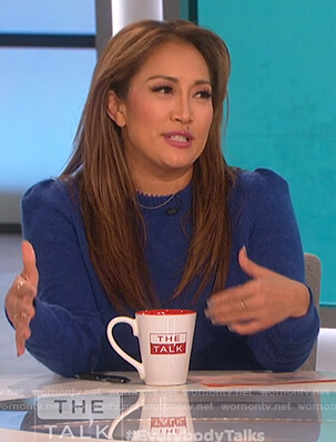 Carrie's blue puff shoulder sweater on The Talk