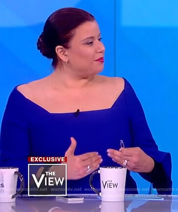 Ana's blue tie cuff top on The View