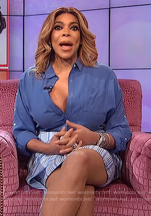 Wendy's blue striped asymmetric skirt on The Wendy Williams Show