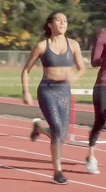 Caitlin's black metallic dotted leggings and sports bra on Pretty Little Liars The Perfectionists