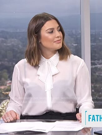 Carissa's white tie neck blouse on E! News Daily Pop