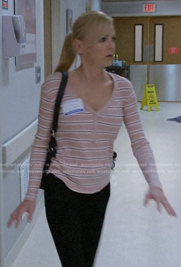 Christy's pink striped henley on Mom
