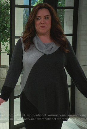 Katie's gray cowl neck sweater on American Housewife