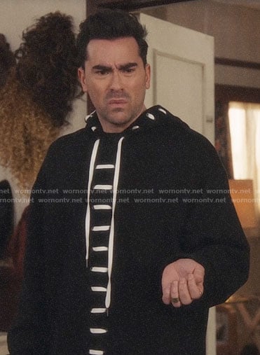 David's black lace-up hoodie on Schitts Creek