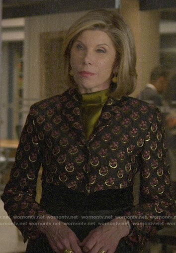 Diane's metallic printed jacket on The Good Fight