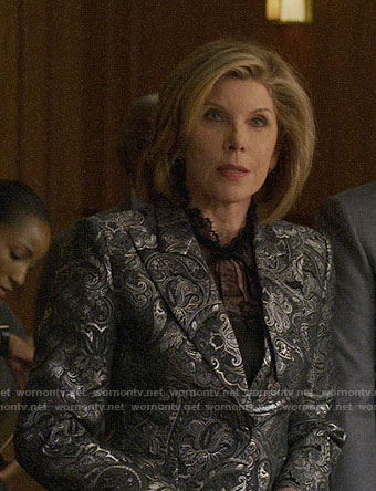 Diane's silver paisley blazer on The Good Fight