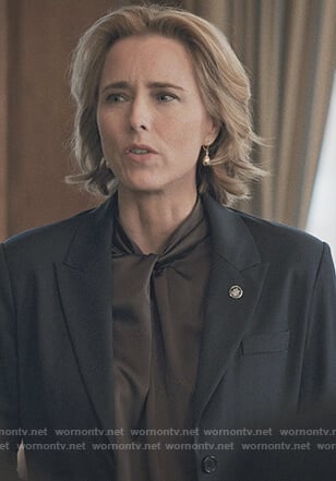 Elizabeth's brown twisted blouse on Madam Secretary