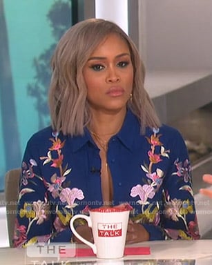 Eve's blue floral embroidered dress on The Talk
