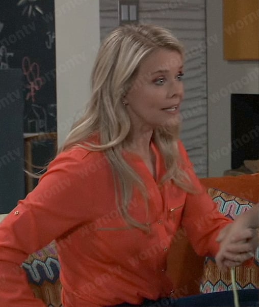 Felicia's orange zip pocket shirt on General Hospital