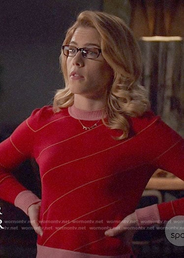 Felicity's red diagonal striped sweater on Arrow