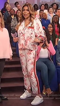 Wendy's floral print blouse and pants on The Wendy Williams Show