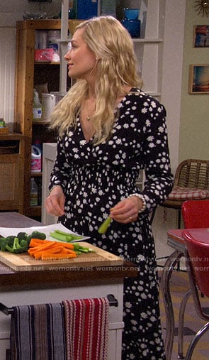 Gemma's black flower print midi dress on The Neighborhood