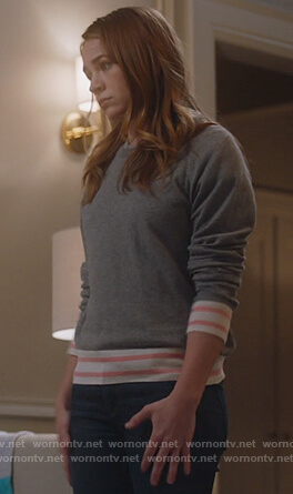 Sandra's gray stripe trim sweater on For the People