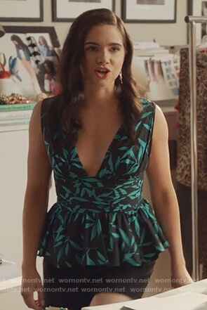 Jane's black floral peplum top on The Bold Type