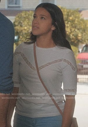 Jane's white lace stripe top on Jane the Virgin