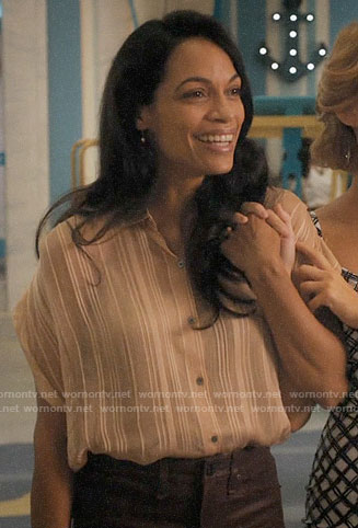 JR's sheer striped button down top on Jane the Virgin