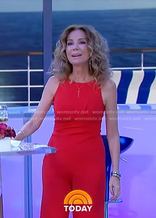 Kathie's red sleeveless jumpsuit on Today