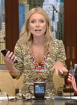 Kelly's yellow tiger print dress on Live with Kelly and Ryan