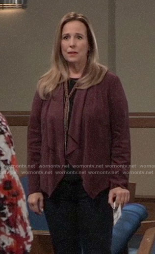 Laura's burgundy suede jacket on General Hospital