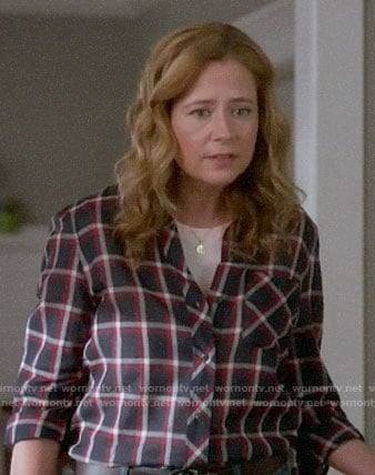 Lena's navy checked shirt on Splitting Up Together