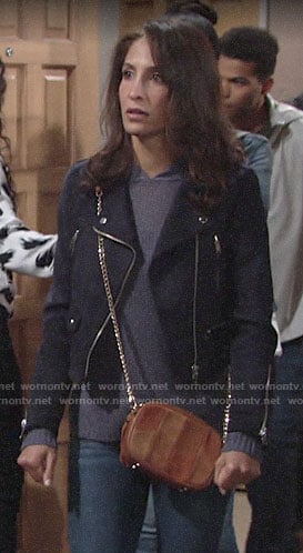 Lily's navy suede moto jacket on The Young and the Restless