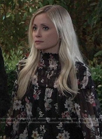 Lulu's black floral top with smocked neck on General Hospital