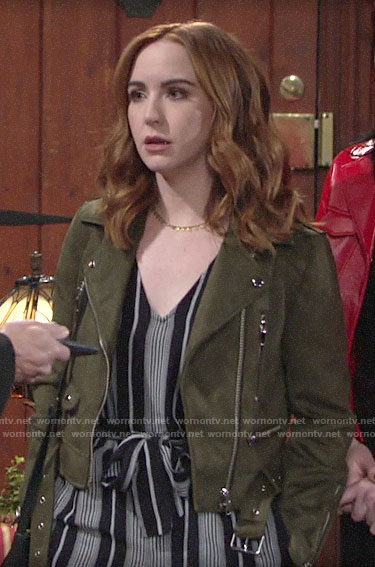 Mariah's green suede moto jacket on The Young and the Restless