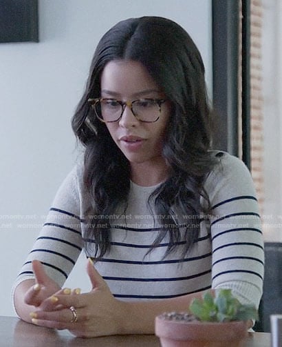 Mariana's striped short sleeve sweater on Good Trouble